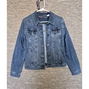 Wrangler Authentics Denim Trucker Jacket Womens Size M Blue Western Cowboy
